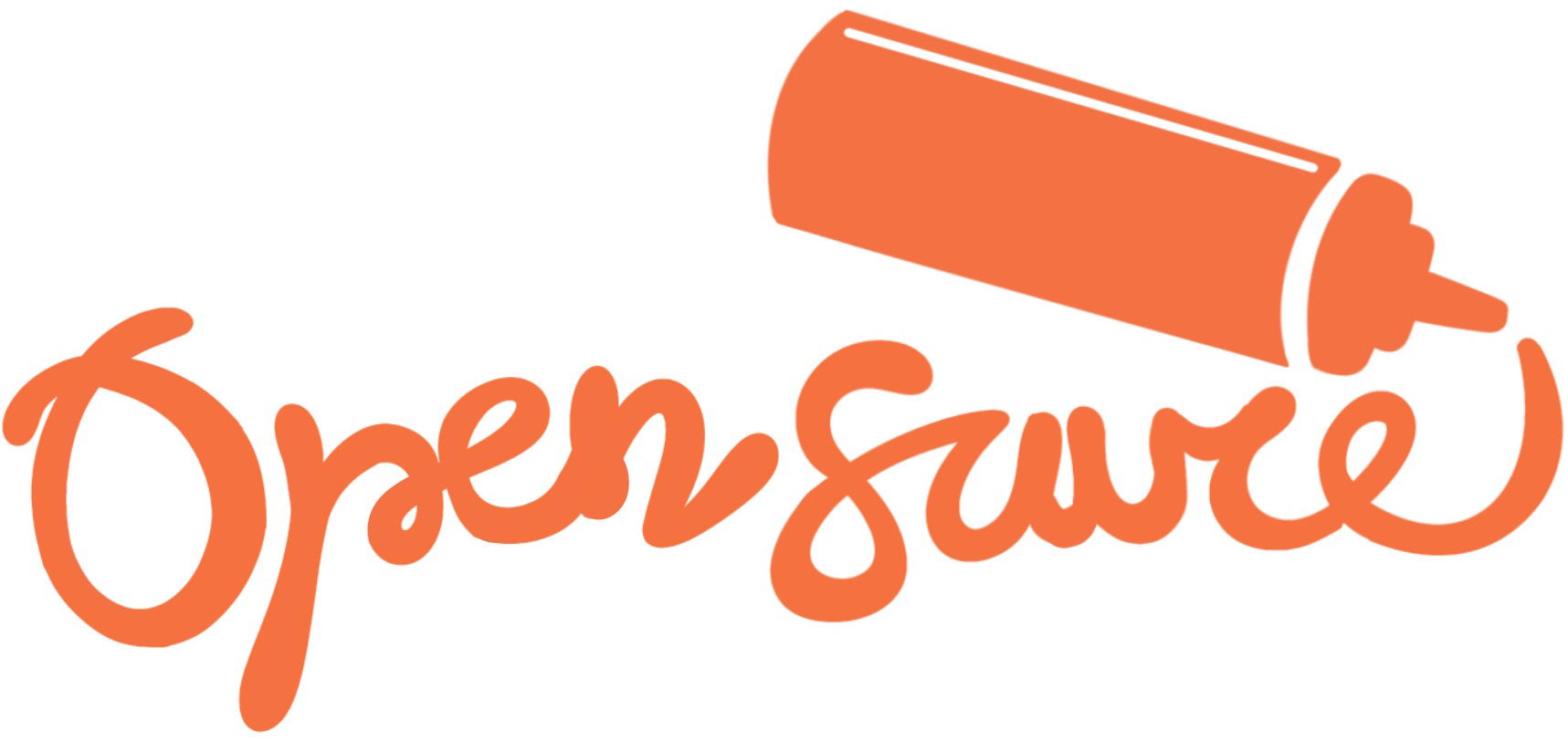 Open Sauce written by a condiment squeeze bottle in a sauce-like font