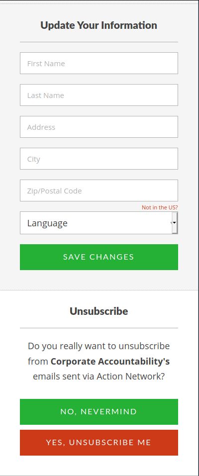 An unsubscribe button in read as a final desperation attempt to dissuade a user from unsubscribing from a newsletter.