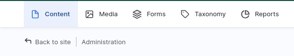 A Drupal administrative menu, tailored to an Editor. It has links and icons for content, media, forms, taxonomy, and reports.