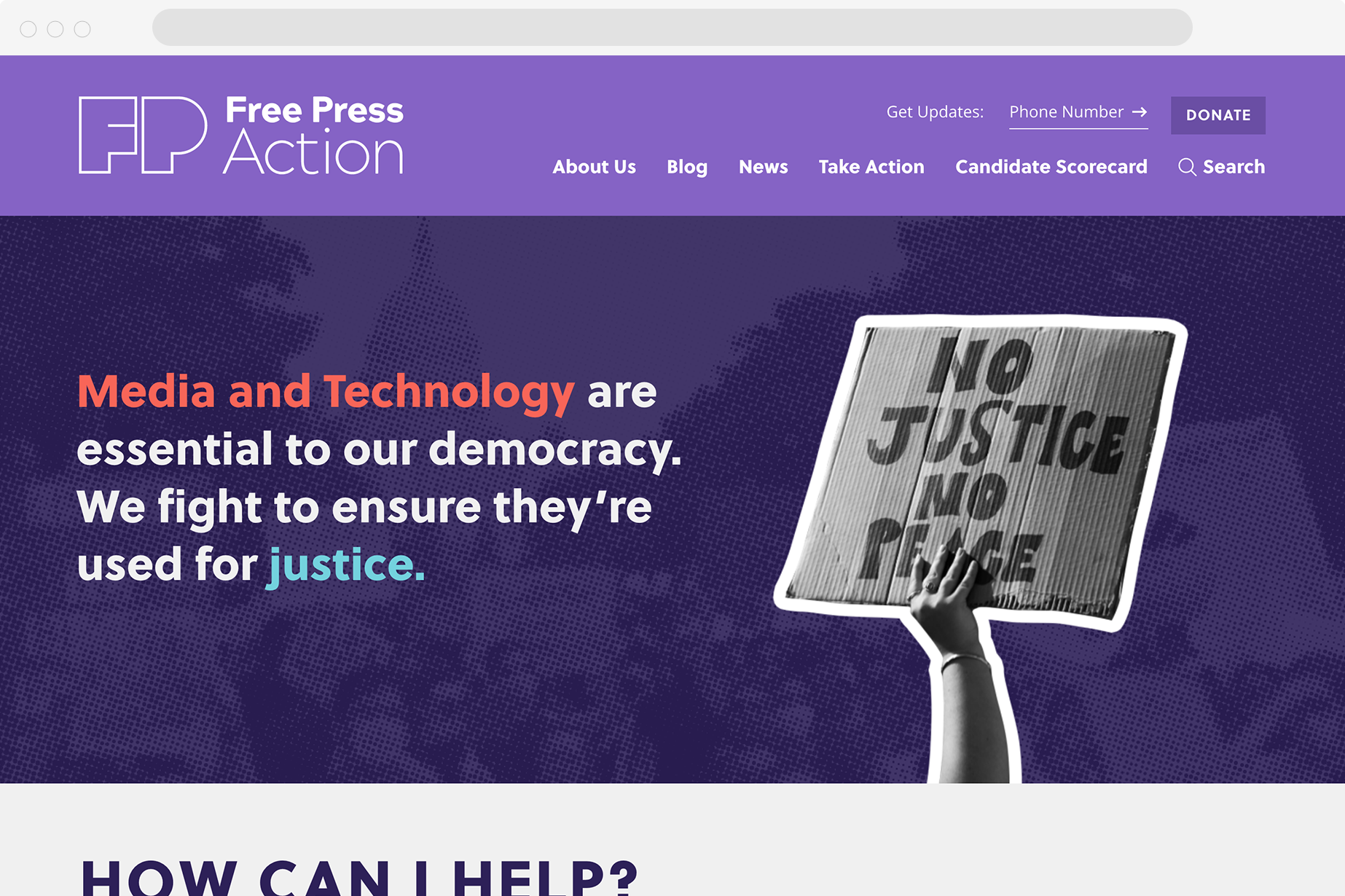 Screenshot of the Free Press Action homepage.
