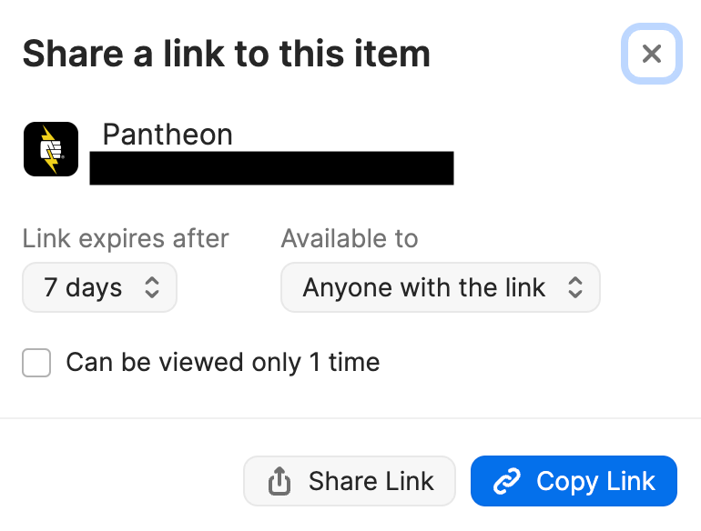 Pantheon secure link sharing UI