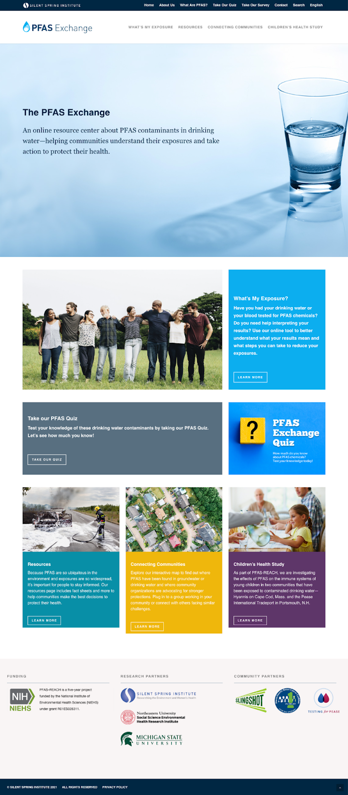 The homepage of the old PFAS Exchange website which has a very dated look.