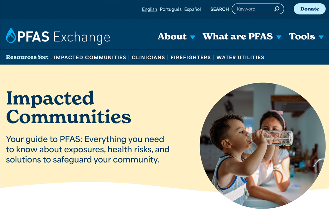 The Impacted Communities page of the PFAS Exchange website.