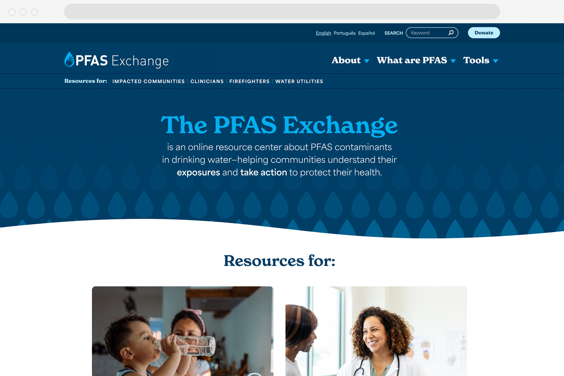 the PFAS exchange homepage